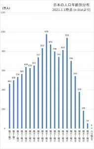 日本の年齢別人口分布 _20210101